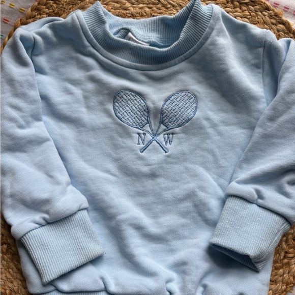 Monogram NW light blue sweatshirt- tennis crewneck- kids - Picture 2 of 2